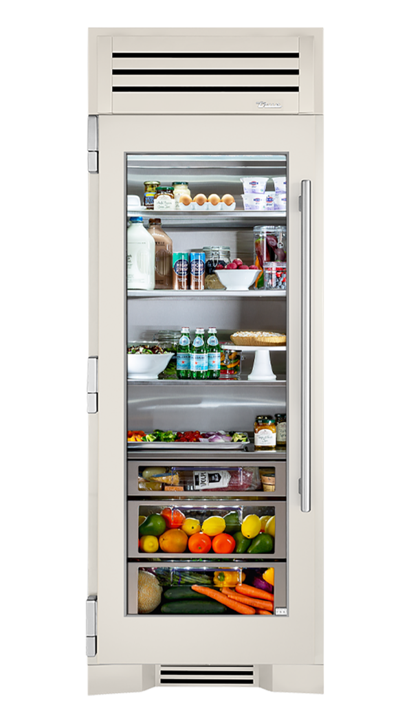 30" Glass Door Refrigerator Column in Antique White