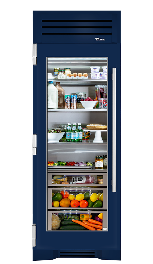 30" Glass Door Refrigerator Column in Cobalt