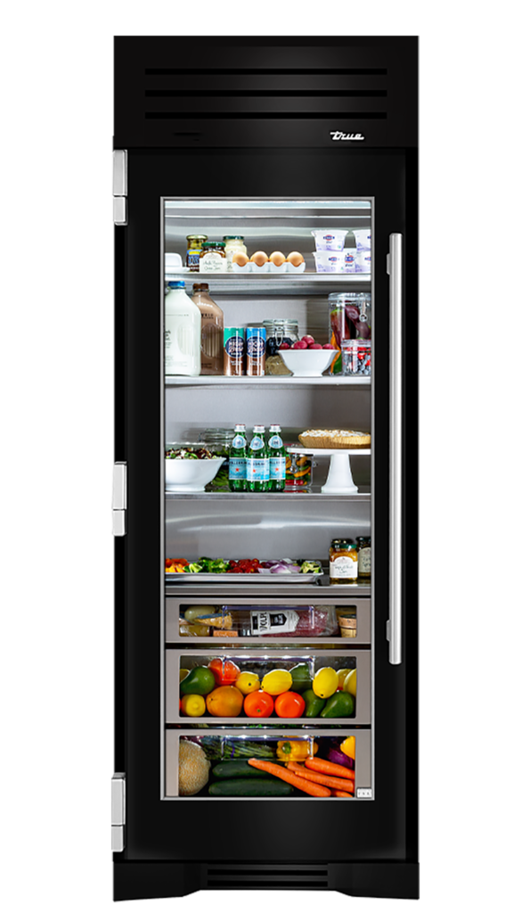 30" Glass Door Refrigerator Column in Gloss Black