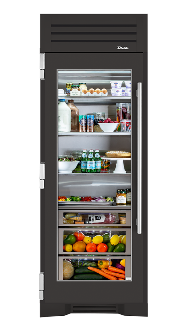 30" Glass Door Refrigerator Column in Ultra Matte Black