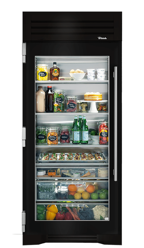 36" Glass Door Refrigerator Column in Gloss Black