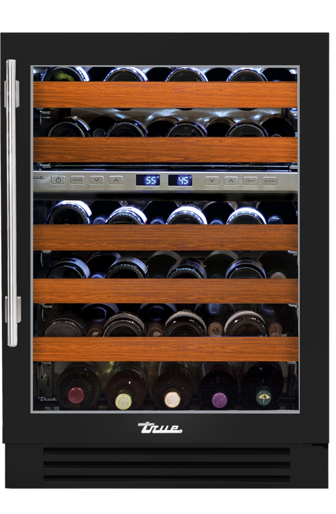 24" dual zone undercounter wine cabinet in gloss black