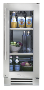 15" undercounter refrigerator in stainless and glass